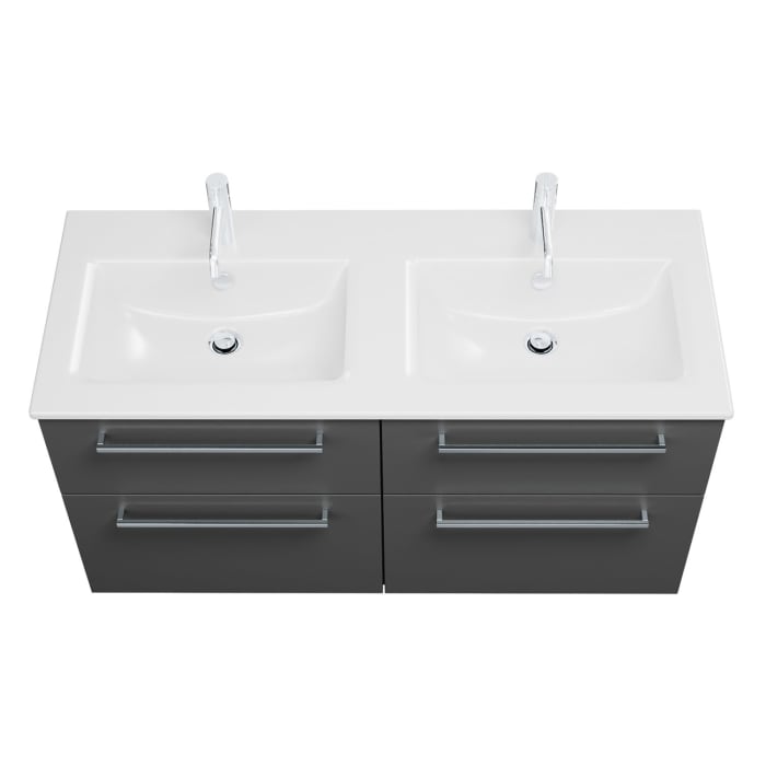 burgbad Eqio Waschtischkombination mit Keramik-Doppelwaschtisch Slim, 122 cm, mit Stangengriff P95