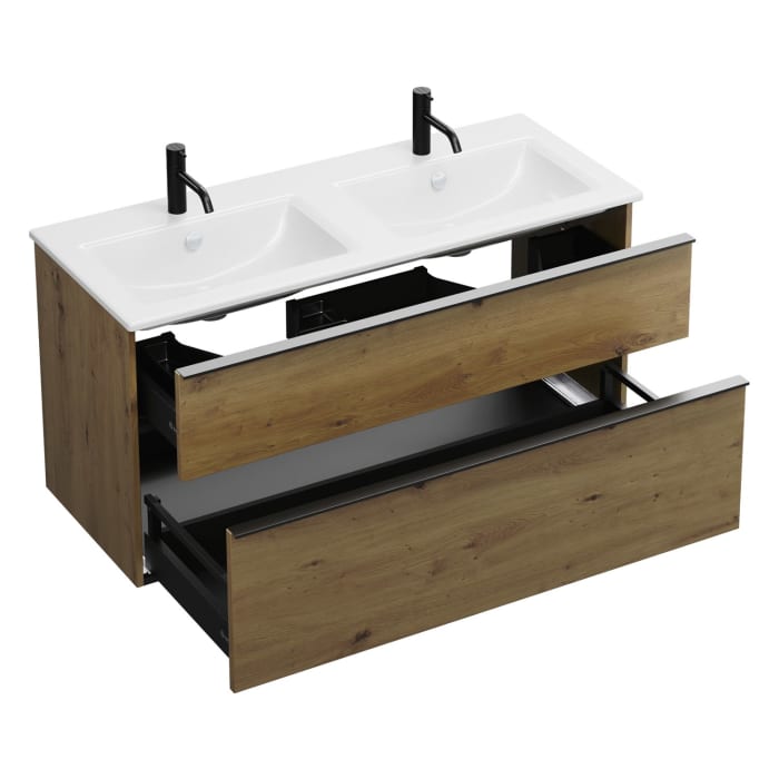 burgbad Eqio Waschtischkombination mit Keramik-Doppelwaschtisch Slim, 122 cm, mit Griffleiste G0252