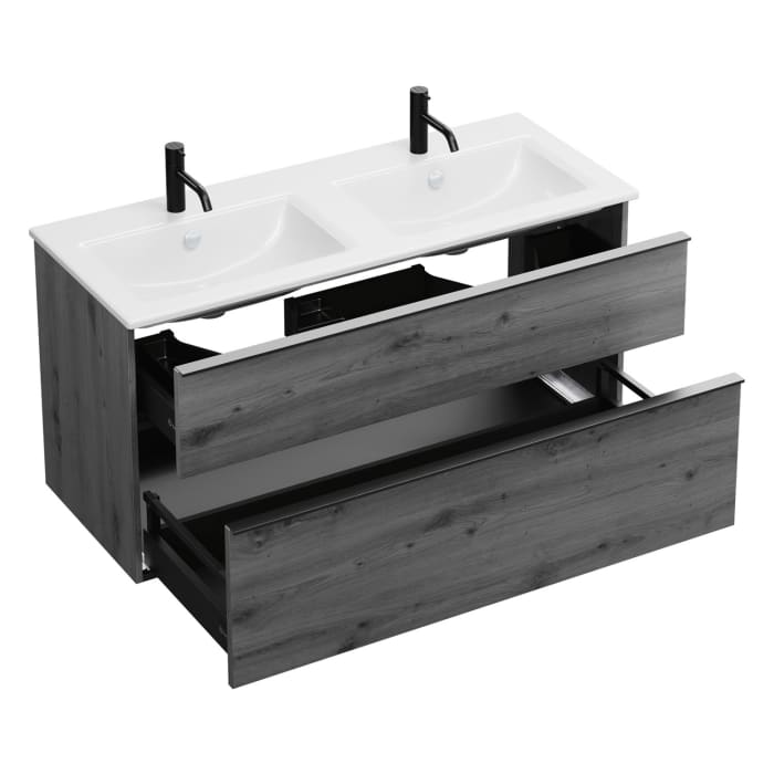 burgbad Eqio Waschtischkombination mit Keramik-Doppelwaschtisch Slim, 122 cm, mit Griffleiste G0252