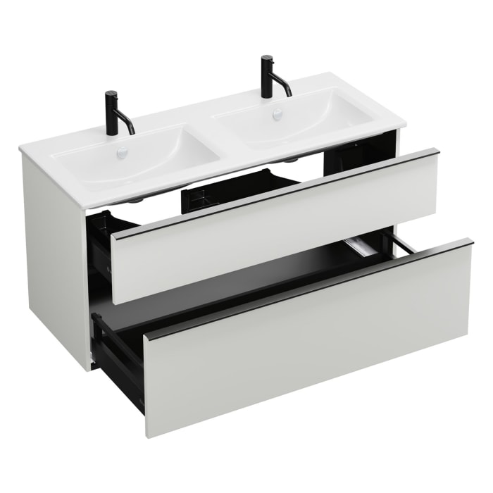 burgbad Eqio Waschtischkombination mit Keramik-Doppelwaschtisch Slim, 122 cm, mit Griffleiste G0252