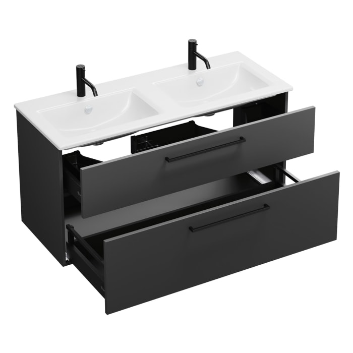 burgbad Eqio Waschtischkombination mit Keramik-Doppelwaschtisch Slim, 122 cm, mit Stangengriff G0234