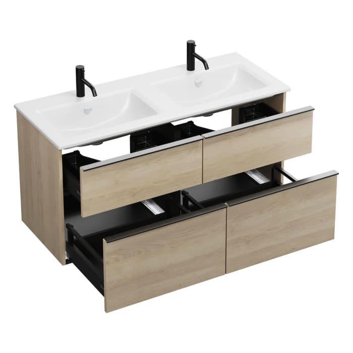 burgbad Eqio Waschtischkombination mit Keramik-Doppelwaschtisch Slim, 122 cm, mit Griffleiste G0252