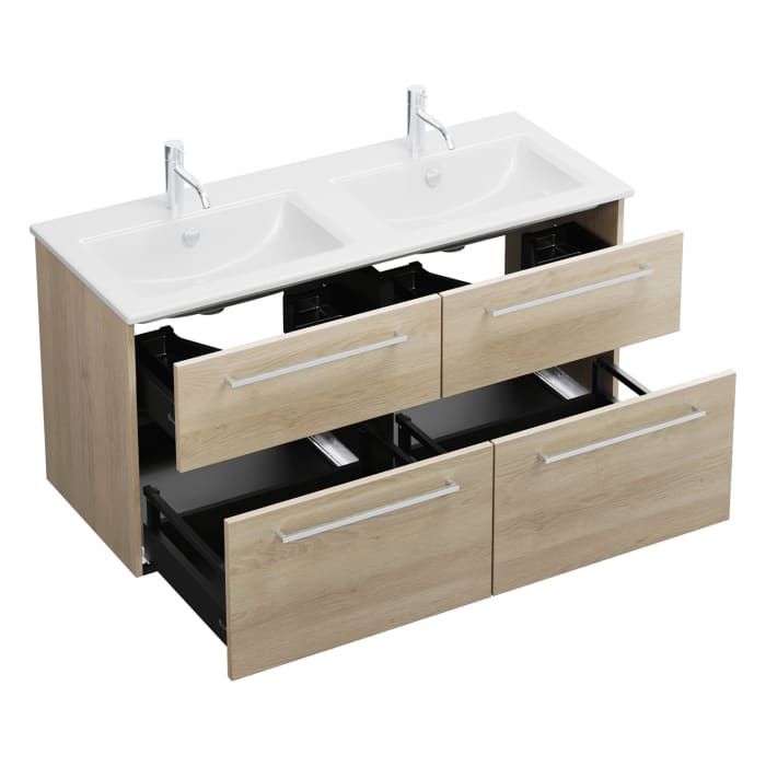 burgbad Eqio Waschtischkombination mit Keramik-Doppelwaschtisch Slim, 122 cm, mit Stangengriff P95