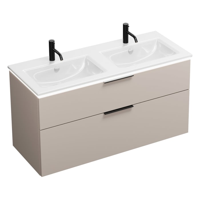 burgbad Eqio Doppelwaschtischkombination mit Keramik-Doppelwaschtisch Slim und LED-Beleuchtung, 122 cm, mit Griff G0200