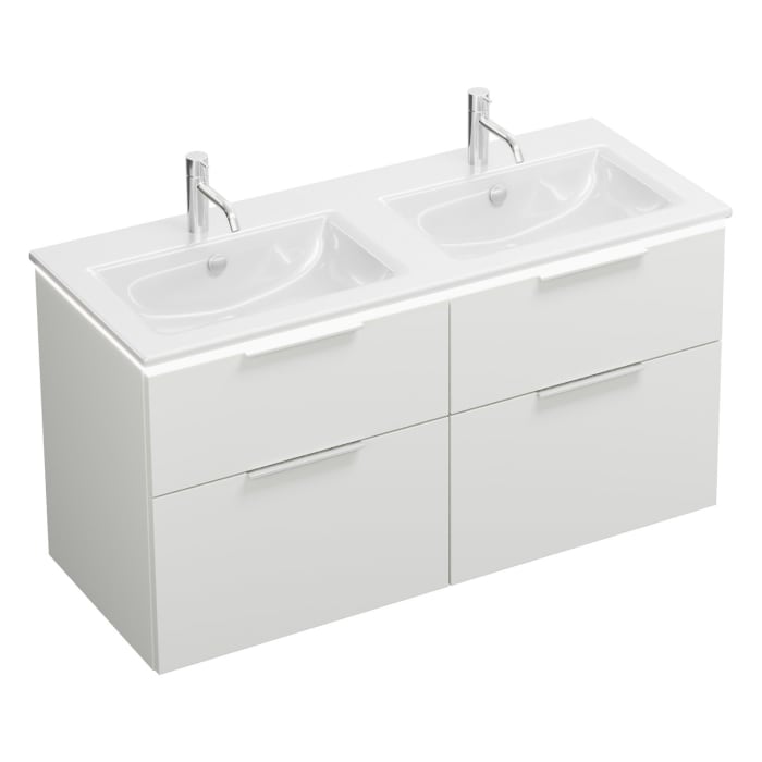 burgbad Eqio Doppelwaschtischkombination mit Keramik-Doppelwaschtisch Slim und LED-Beleuchtung, 122 cm, mit Griff G0146