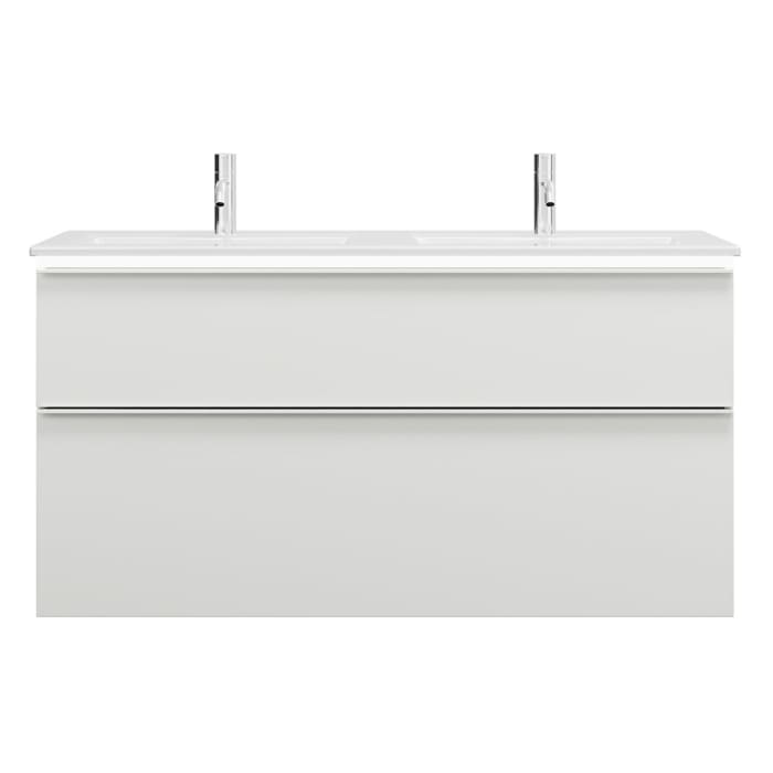 burgbad Eqio Doppelwaschtischkombination mit Keramik-Doppelwaschtisch Slim und LED-Beleuchtung, 122 cm, mit Griffleiste G0251