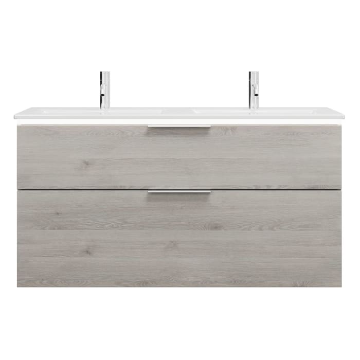 burgbad Eqio Doppelwaschtischkombination mit Keramik-Doppelwaschtisch Slim und LED-Beleuchtung, 122 cm, mit Griff G0146