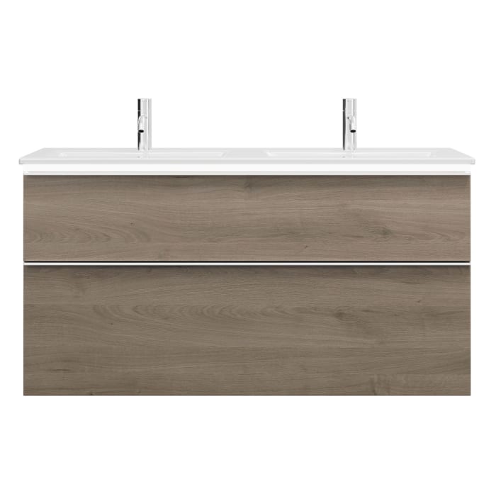 burgbad Eqio Doppelwaschtischkombination mit Keramik-Doppelwaschtisch Slim und LED-Beleuchtung, 122 cm, mit Griffleiste G0251