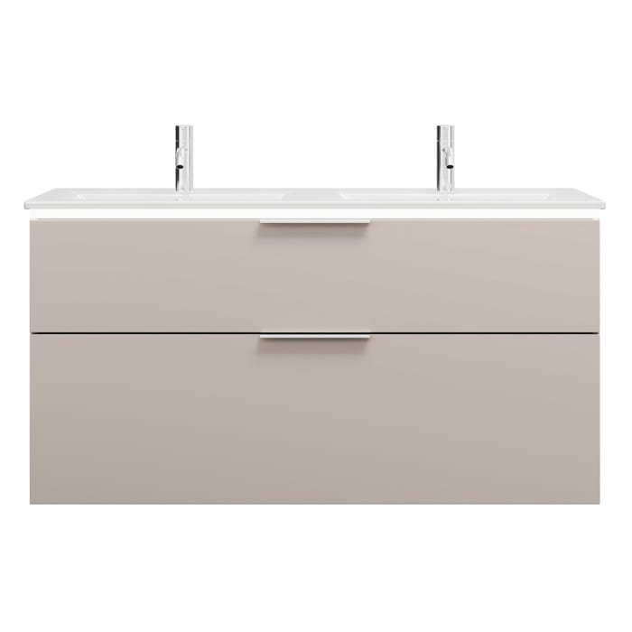 burgbad Eqio Doppelwaschtischkombination mit Keramik-Doppelwaschtisch Slim und LED-Beleuchtung, 122 cm, mit Griff G0146