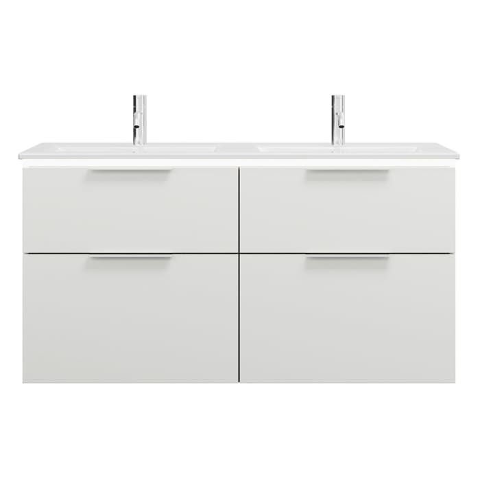 burgbad Eqio Doppelwaschtischkombination mit Keramik-Doppelwaschtisch Slim und LED-Beleuchtung, 122 cm, mit Griff G0146