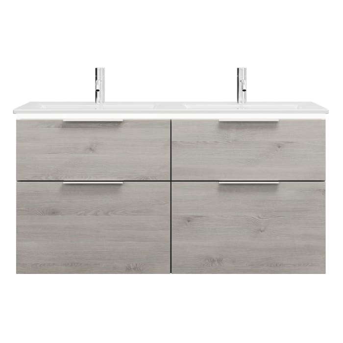 burgbad Eqio Doppelwaschtischkombination mit Keramik-Doppelwaschtisch Slim und LED-Beleuchtung, 122 cm, mit Griff G0146