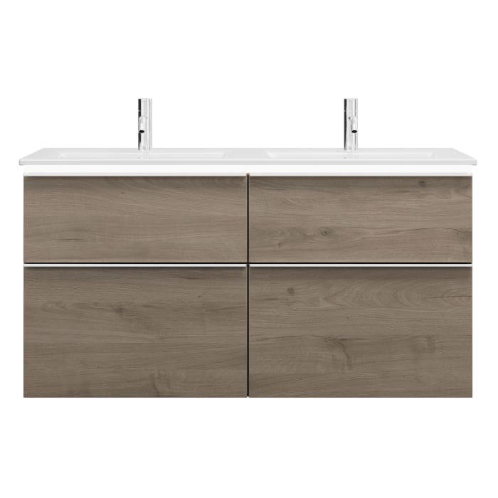 burgbad Eqio Doppelwaschtischkombination mit Keramik-Doppelwaschtisch Slim und LED-Beleuchtung, 122 cm, mit Griffleiste G0251