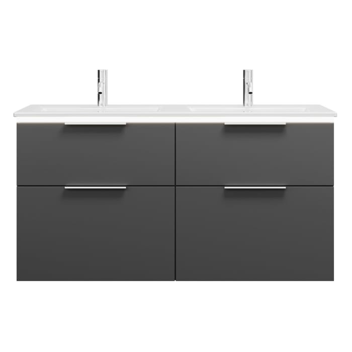 burgbad Eqio Doppelwaschtischkombination mit Keramik-Doppelwaschtisch Slim und LED-Beleuchtung, 122 cm, mit Griff G0146