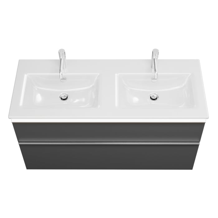 burgbad Eqio Doppelwaschtischkombination mit Keramik-Doppelwaschtisch Slim und LED-Beleuchtung, 122 cm, mit Griffleiste G0251