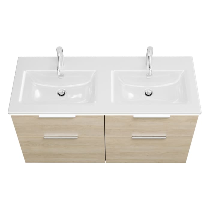 burgbad Eqio Doppelwaschtischkombination mit Keramik-Doppelwaschtisch Slim und LED-Beleuchtung, 122 cm, mit Griff G0146