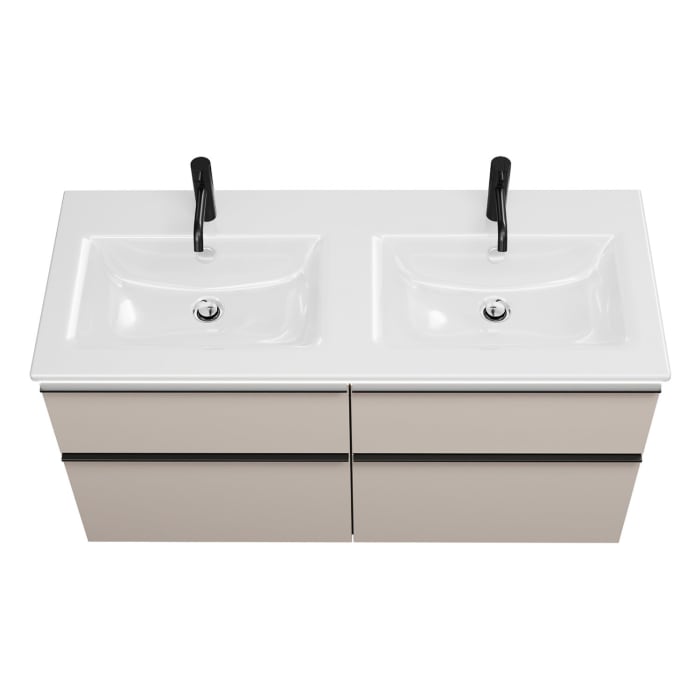 burgbad Eqio Doppelwaschtischkombination mit Keramik-Doppelwaschtisch Slim und LED-Beleuchtung, 122 cm, mit Griffleiste G0252