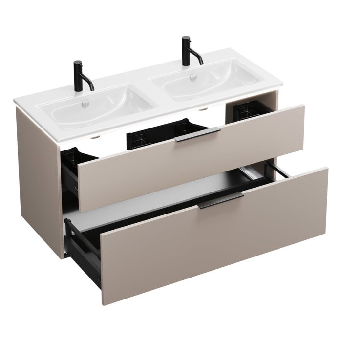 burgbad Eqio Doppelwaschtischkombination mit Keramik-Doppelwaschtisch Slim und LED-Beleuchtung, 122 cm, mit Griff G0200