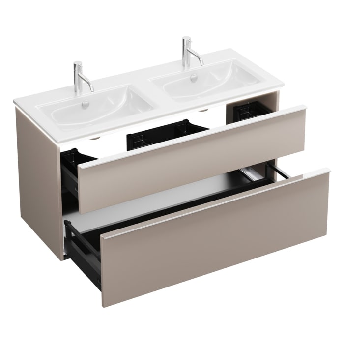 burgbad Eqio Doppelwaschtischkombination mit Keramik-Doppelwaschtisch Slim und LED-Beleuchtung, 122 cm, mit Griffleiste G0251