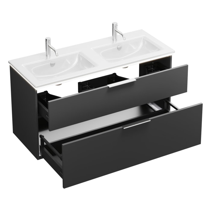 burgbad Eqio Doppelwaschtischkombination mit Keramik-Doppelwaschtisch Slim und LED-Beleuchtung, 122 cm, mit Griff G0146