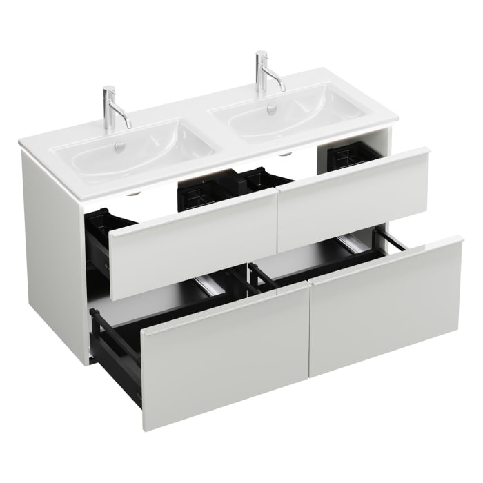 burgbad Eqio Doppelwaschtischkombination mit Keramik-Doppelwaschtisch Slim und LED-Beleuchtung, 122 cm, mit Griffleiste G0251