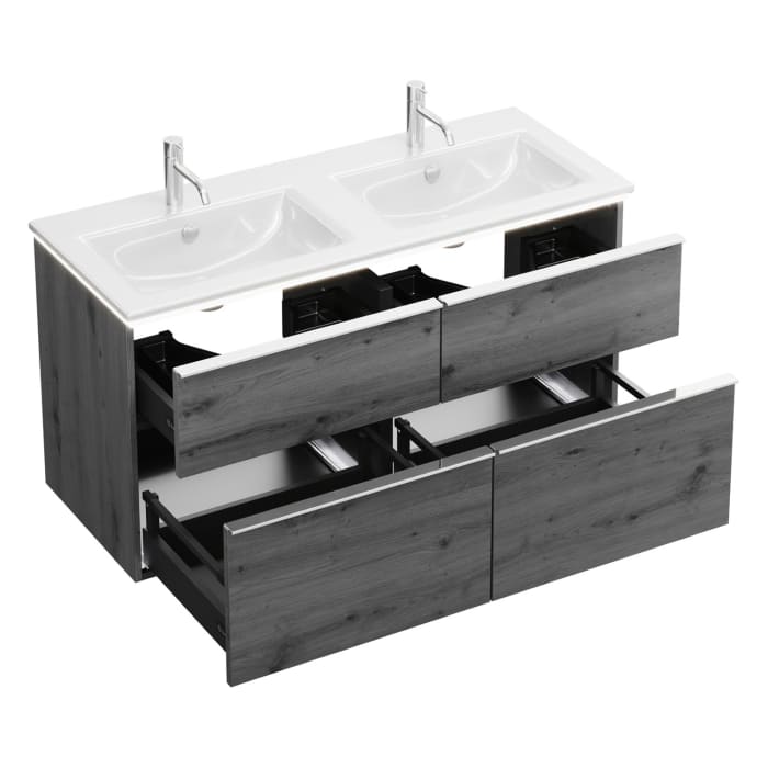 burgbad Eqio Doppelwaschtischkombination mit Keramik-Doppelwaschtisch Slim und LED-Beleuchtung, 122 cm, mit Griffleiste G0251