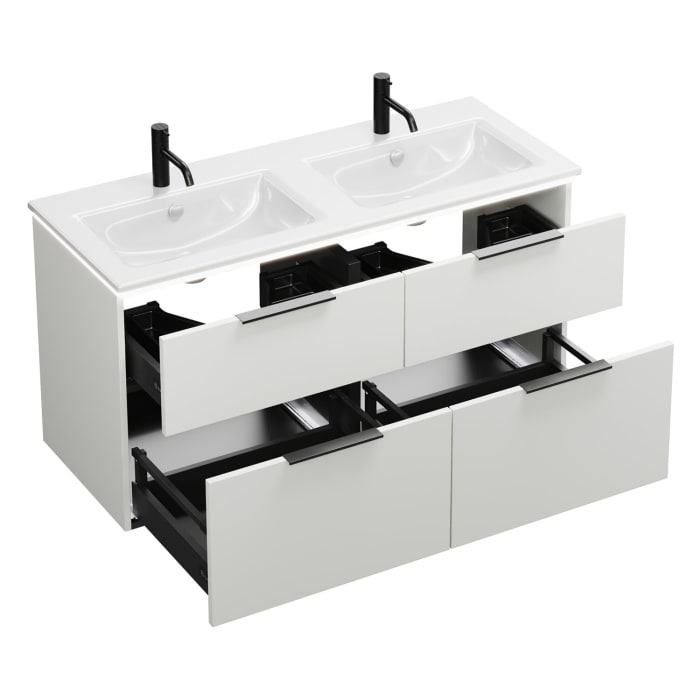 burgbad Eqio Doppelwaschtischkombination mit Keramik-Doppelwaschtisch Slim und LED-Beleuchtung, 122 cm, mit Griff G0200