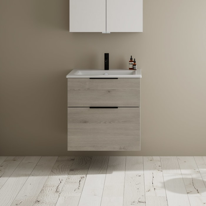 burgbad Eqio Waschtischkombination mit Keramik-Waschtisch Slim, 62 cm, mit Griff G0200