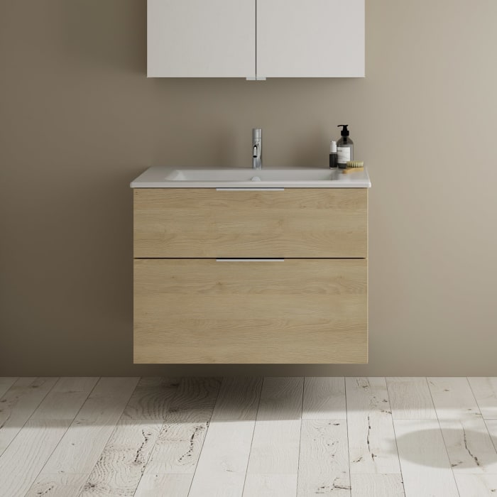 burgbad Eqio Waschtischkombination mit Keramik-Waschtisch Slim, 82 cm, mit Griff G0146