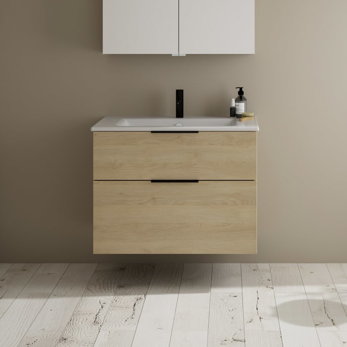 burgbad Eqio Waschtischkombination mit Keramik-Waschtisch Slim, 82 cm, mit Griff G0200