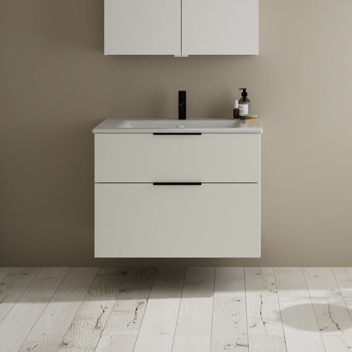 burgbad Eqio Waschtischkombination mit Keramik-Waschtisch Slim, 82 cm, mit Griff G0200