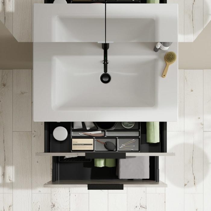 burgbad Eqio Waschtischkombination mit Keramik-Waschtisch Slim, 82 cm, mit Griff G0200