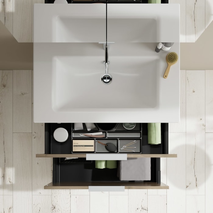 burgbad Eqio Waschtischkombination mit Keramik-Waschtisch Slim, 82 cm, mit Griff G0146