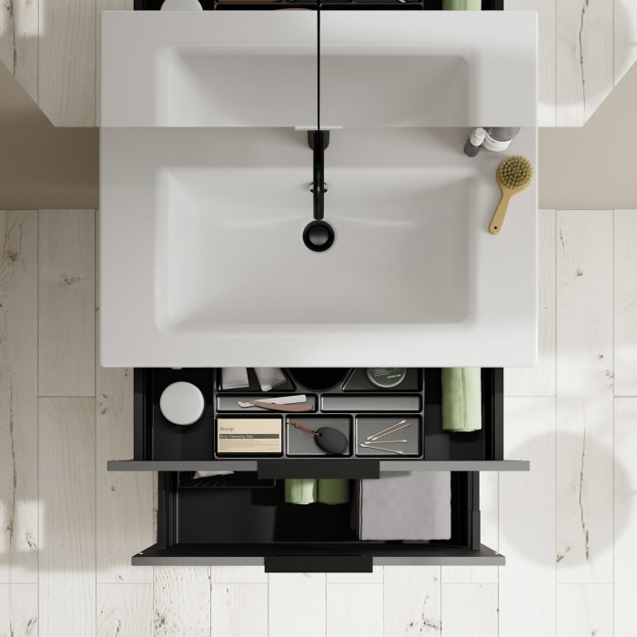 burgbad Eqio Waschtischkombination mit Keramik-Waschtisch Slim, 82 cm, mit Griff G0200