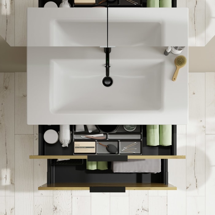 burgbad Eqio Waschtischkombination mit Keramik-Waschtisch Slim, 92 cm, mit Griff G0200