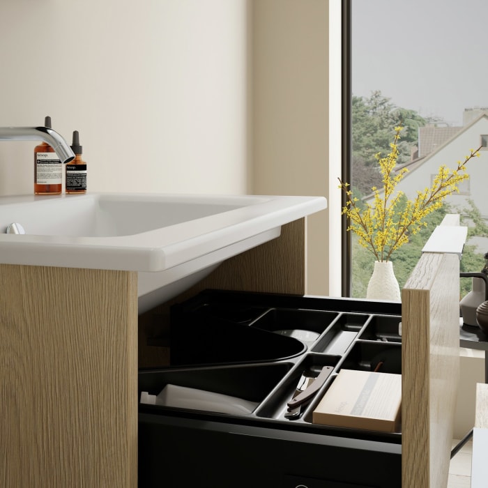 burgbad Eqio Waschtischkombination mit Keramik-Waschtisch Slim, 62 cm, mit Griff G0146