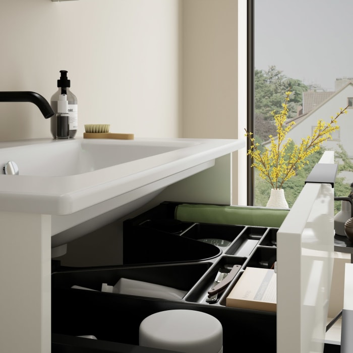 burgbad Eqio Waschtischkombination mit Keramik-Waschtisch Slim, 82 cm, mit Griff G0200