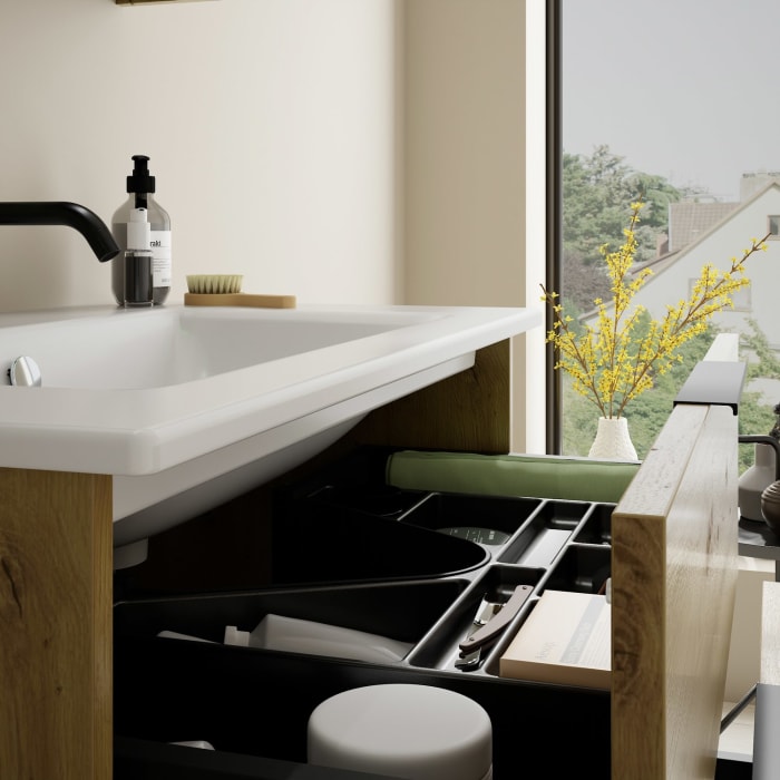 burgbad Eqio Waschtischkombination mit Keramik-Waschtisch Slim, 82 cm, mit Griff G0200