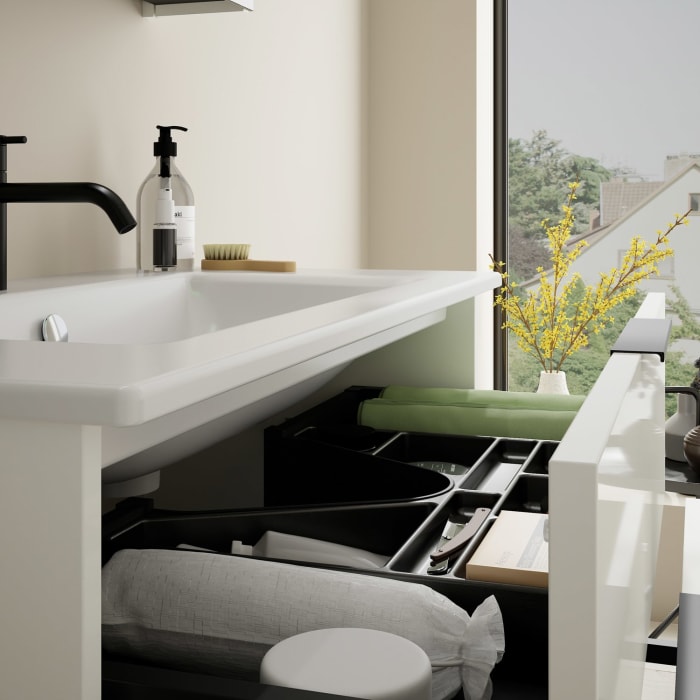 burgbad Eqio Waschtischkombination mit Keramik-Waschtisch Slim, 92 cm, mit Griff G0200