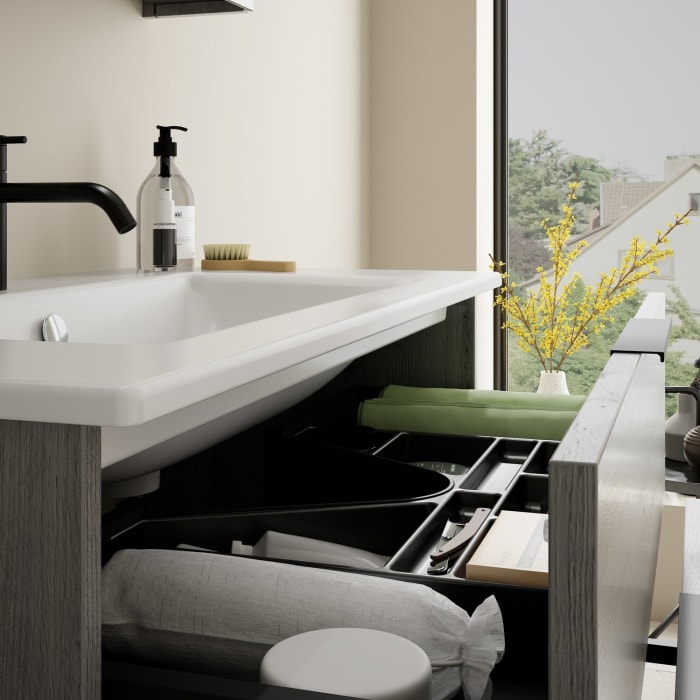 burgbad Eqio Waschtischkombination mit Keramik-Waschtisch Slim, 92 cm, mit Griff G0200