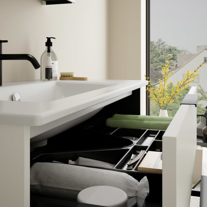 burgbad Eqio Waschtischkombination mit Keramik-Waschtisch Slim, 92 cm, mit Griff G0200