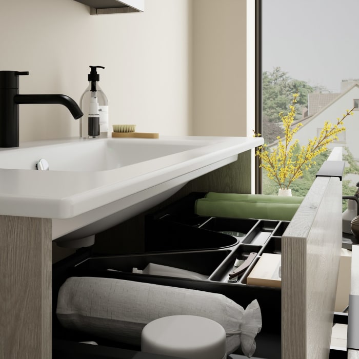 burgbad Eqio Waschtischkombination mit Keramik-Waschtisch Slim, 102 cm, mit Griff G0200