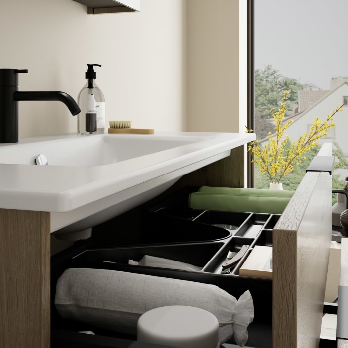 burgbad Eqio Waschtischkombination mit Keramik-Waschtisch Slim, 102 cm, mit Griff G0200