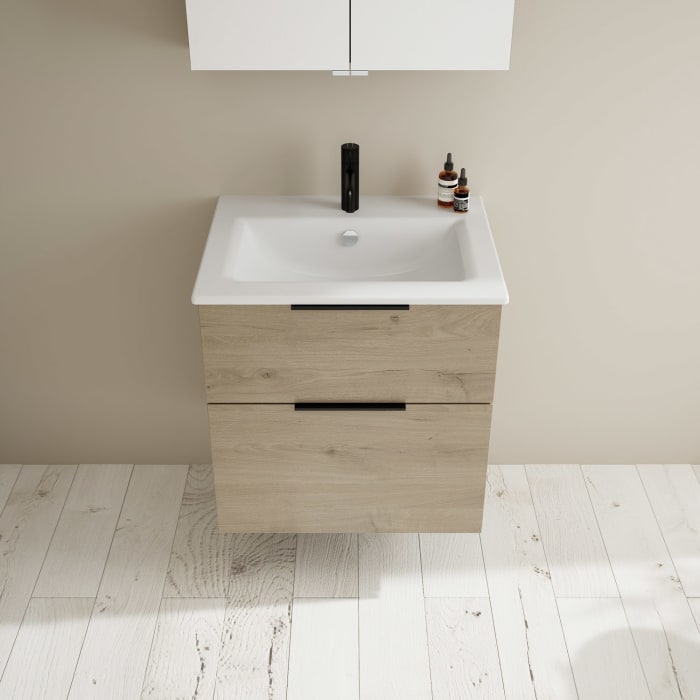 burgbad Eqio Waschtischkombination mit Keramik-Waschtisch Slim, 62 cm, mit Griff G0200