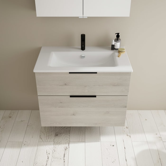 burgbad Eqio Waschtischkombination mit Keramik-Waschtisch Slim, 82 cm, mit Griff G0200