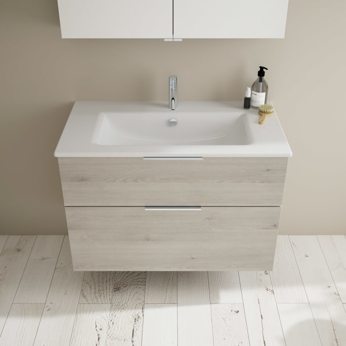 burgbad Eqio Waschtischkombination mit Keramik-Waschtisch Slim, 92 cm, mit Griff G0146