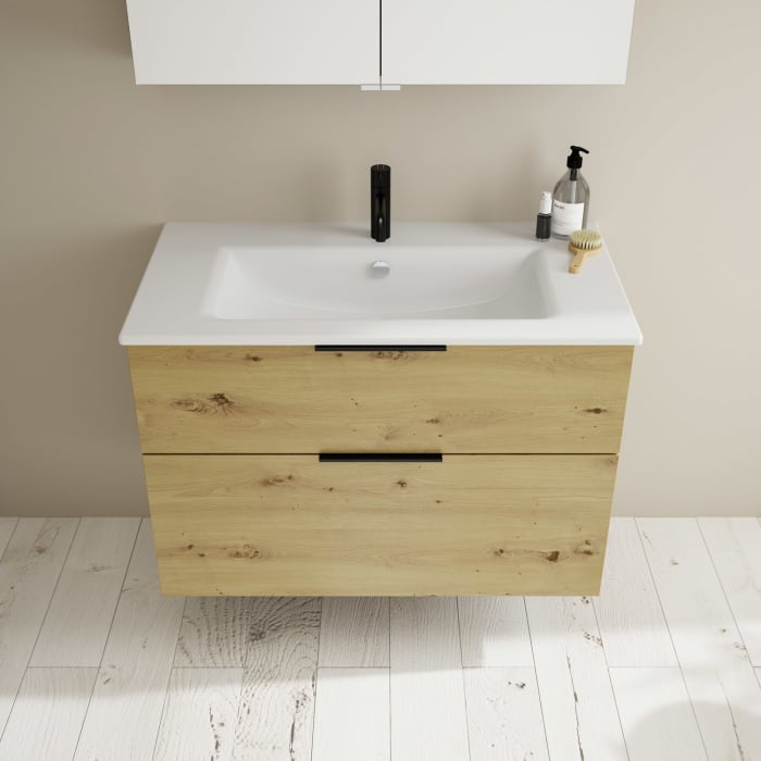 burgbad Eqio Waschtischkombination mit Keramik-Waschtisch Slim, 92 cm, mit Griff G0200