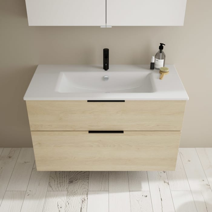 burgbad Eqio Waschtischkombination mit Keramik-Waschtisch Slim, 102 cm, mit Griff G0200