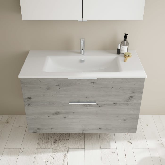 burgbad Eqio Waschtischkombination mit Keramik-Waschtisch Slim, 102 cm, mit Griff G0146