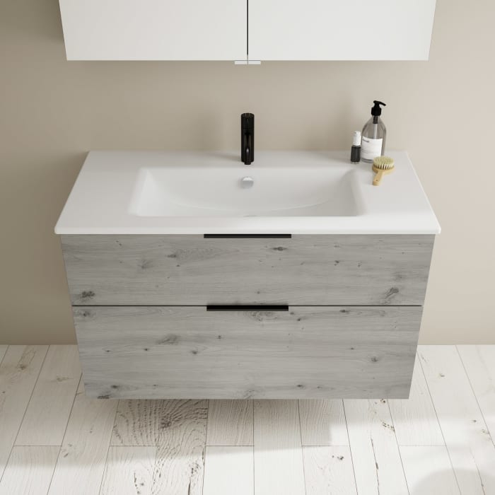 burgbad Eqio Waschtischkombination mit Keramik-Waschtisch Slim, 102 cm, mit Griff G0200