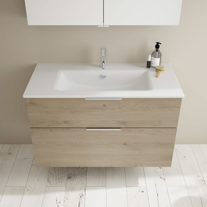 burgbad Eqio Waschtischkombination mit Keramik-Waschtisch Slim, 102 cm, mit Griff G0146